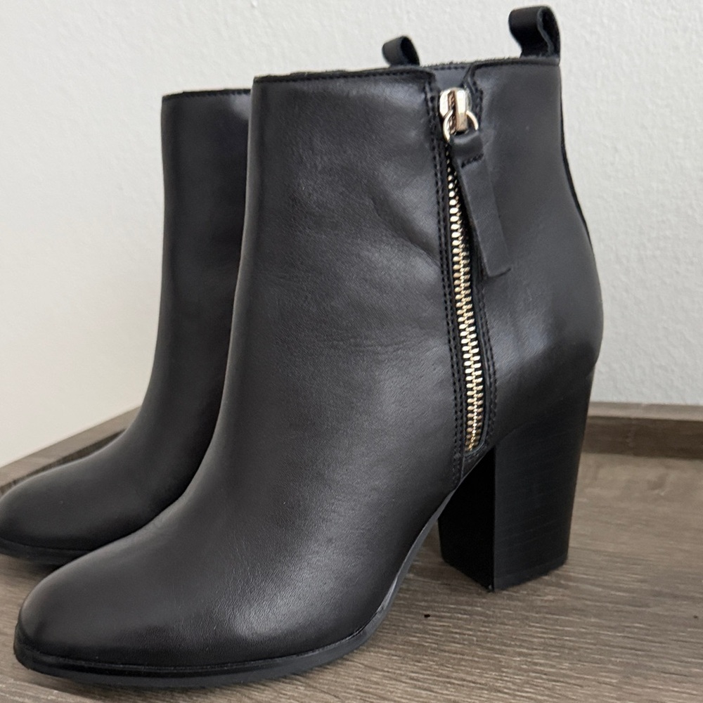 Aldo Black Leather Ankle Booties with Gold Zip